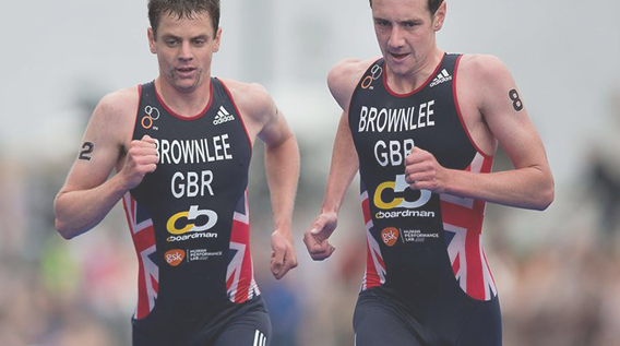 Athlete Brownlee runners taking part in a triathlon