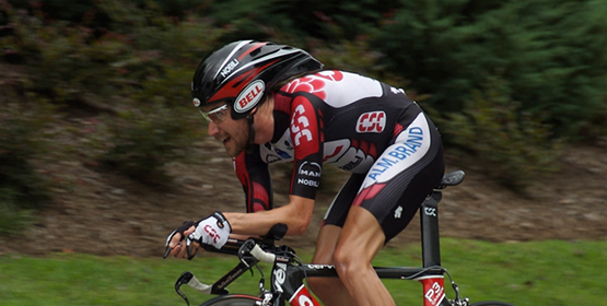 Athlete cyclist taking part in a triathlon race