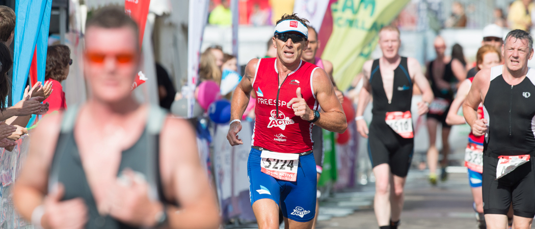 Athlete during running leg of race.