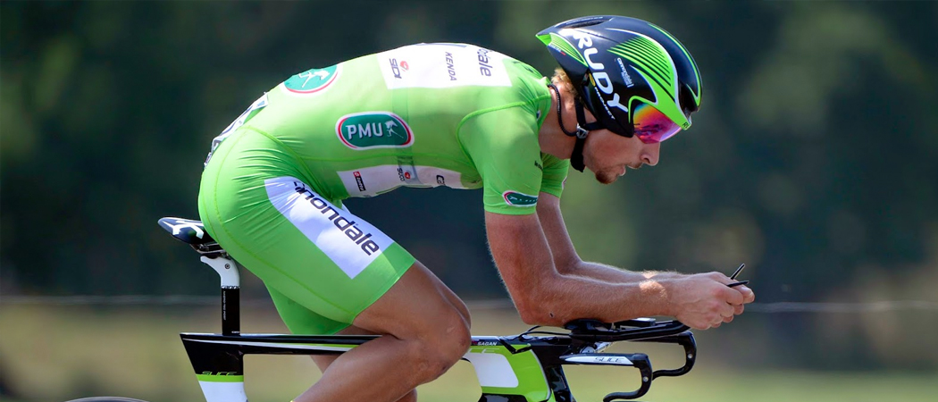 Cyclist on road bike during race.